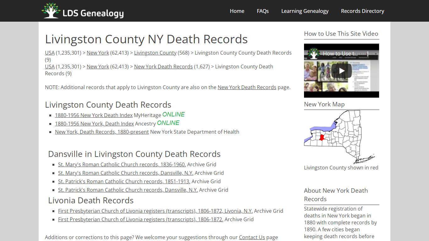 Livingston County NY Death Records - LDS Genealogy