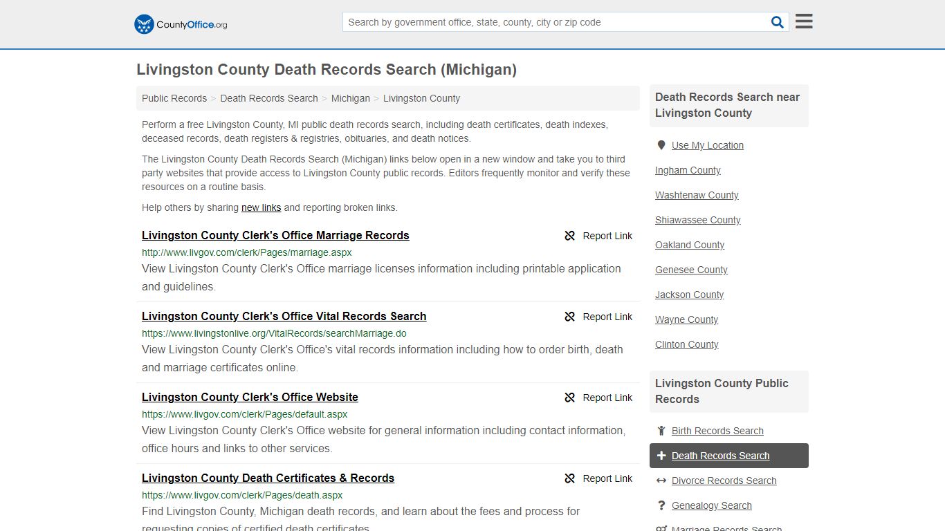 Death Records Search - Livingston County, MI (Death ...