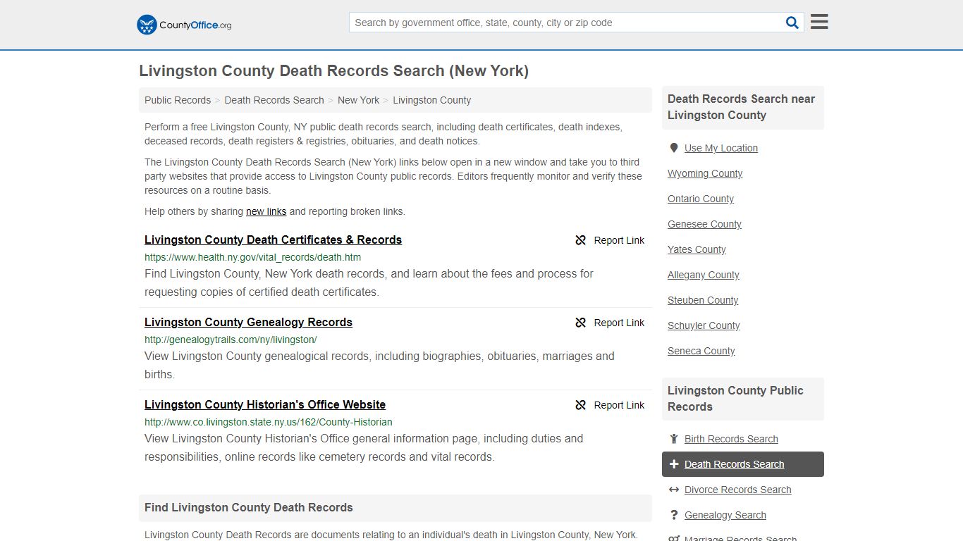 Death Records Search - Livingston County, NY (Death ...